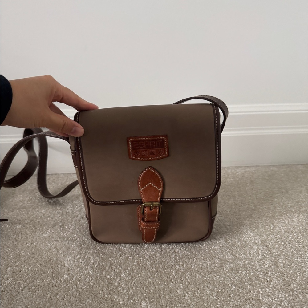 Esprit Dark Brown Leather Messenger Bag